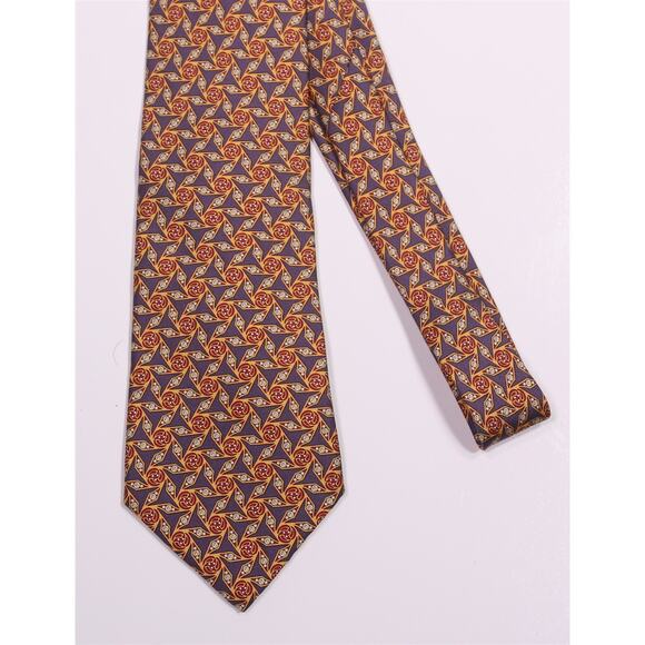 Hermes 7939 MA Blue Gold Red Geometric Print Silk Necktie Tie - Picture 3 of 6